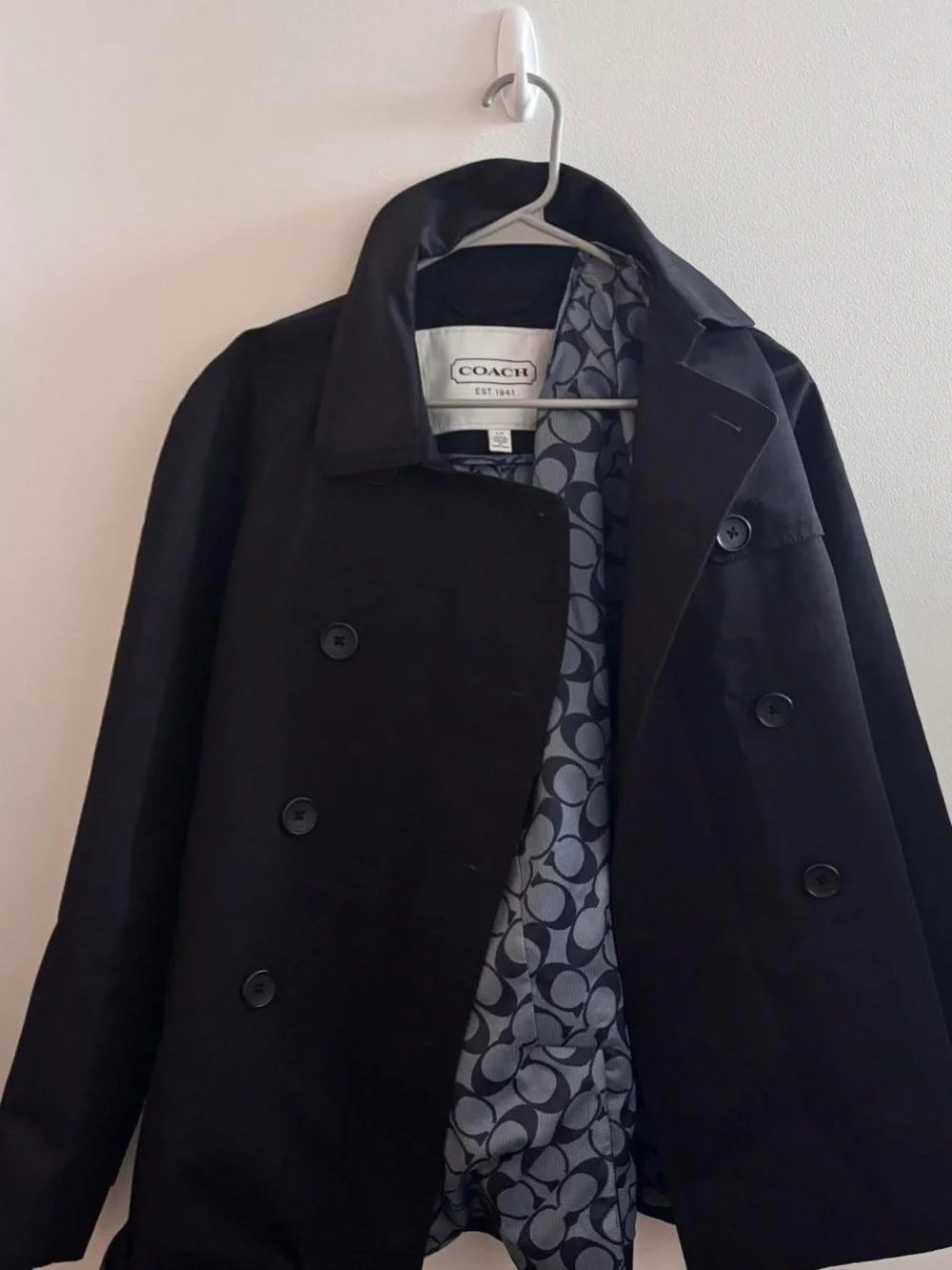 Coach Black Double-Breasted Trench Coat with Belt